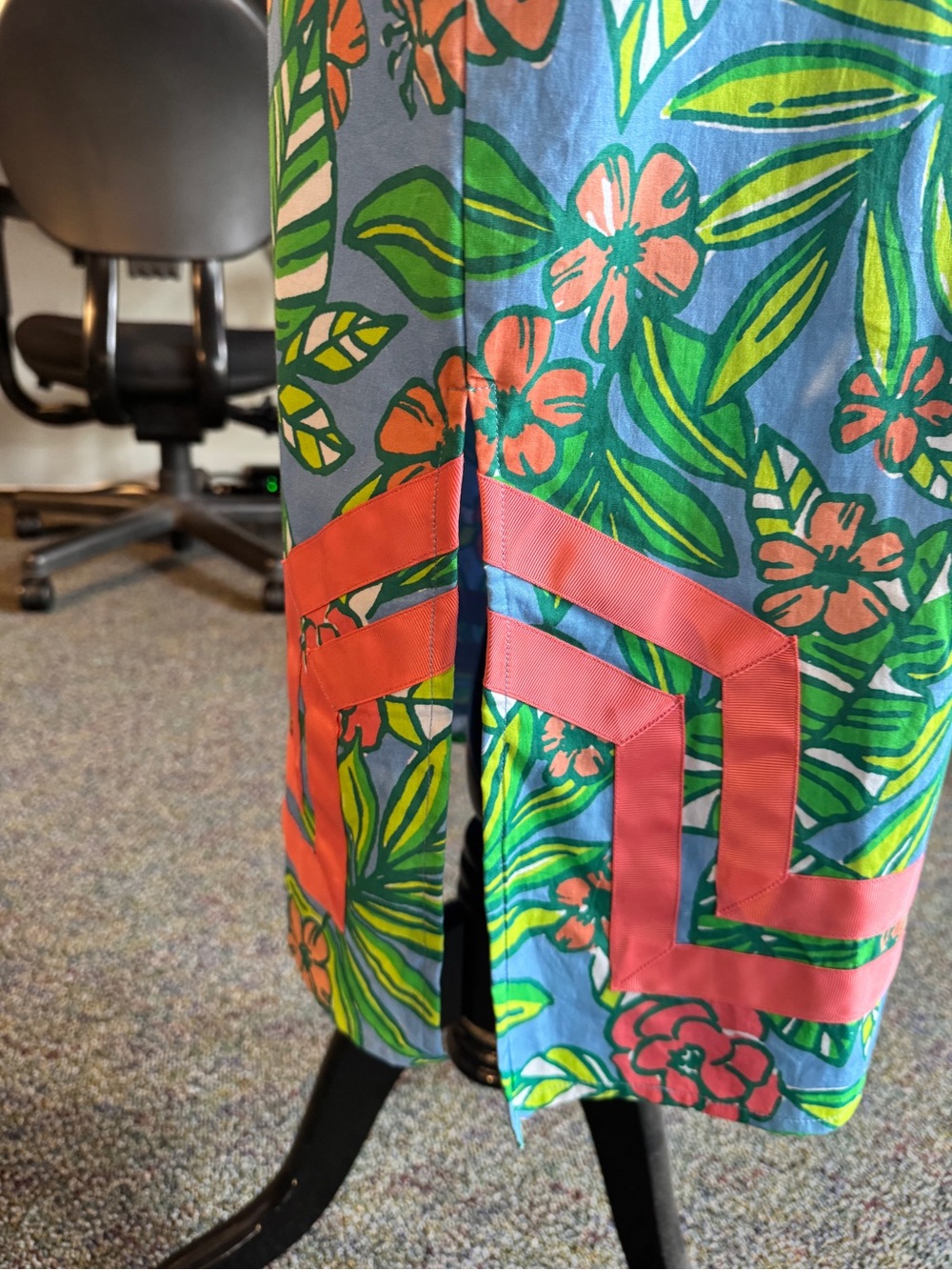 Sail to Sable Blue Tropical Floral Maxi Cover-Up with Pink Trim - Picture 3 of 5